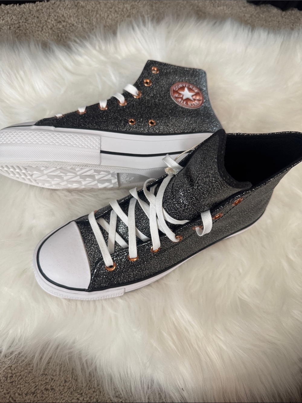 Converse High Top Sneakers - Black Glitter with Rose Gold Details